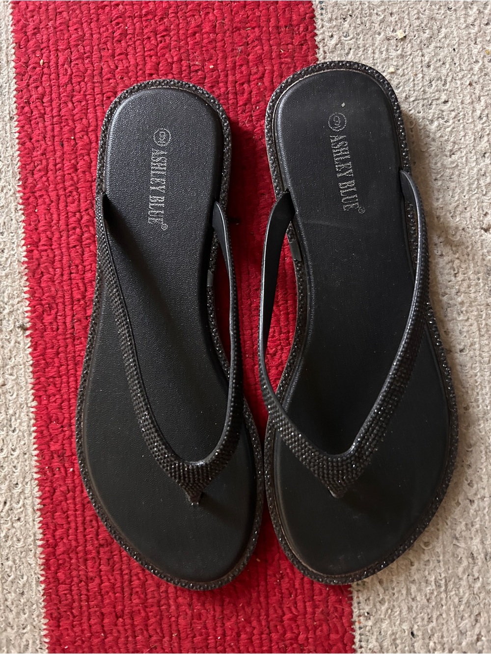 Ashley Blue Black Rhinestone Thong Sandals